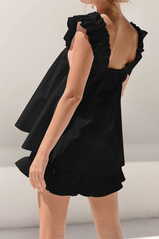 Ellie Ruffled Square Neck Top and Shorts Set - SwagglyLife Home & Fashion Ellie Ruffled Square Neck Top and Shorts Set - SwagglyLife Home & Fashion
