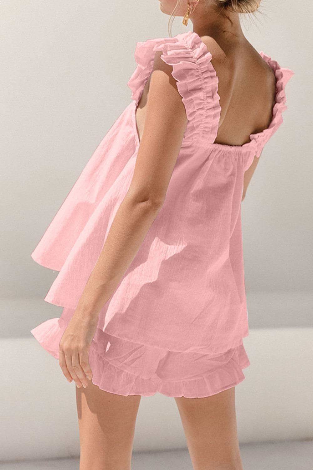 Ellie Ruffled Square Neck Top and Shorts Set - SwagglyLife Home & Fashion Ellie Ruffled Square Neck Top and Shorts Set - SwagglyLife Home & Fashion