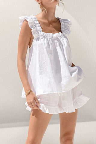 Ellie Ruffled Square Neck Top and Shorts Set - SwagglyLife Home & Fashion Ellie Ruffled Square Neck Top and Shorts Set - SwagglyLife Home & Fashion