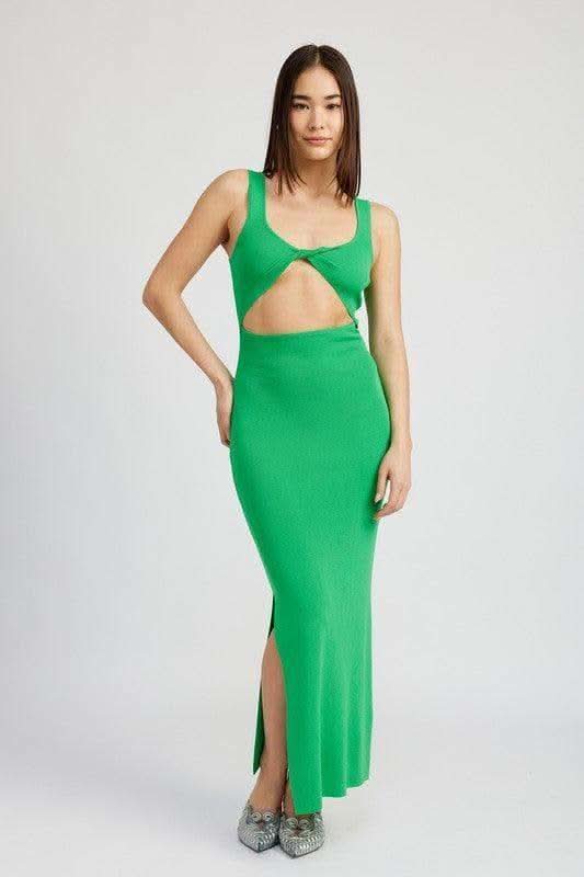 Emory Park Front Knot Midi Dress with Cutout - SwagglyLife Home & Fashion