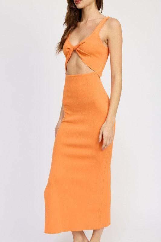 Emory Park Front Knot Midi Dress with Cutout - SwagglyLife Home & Fashion