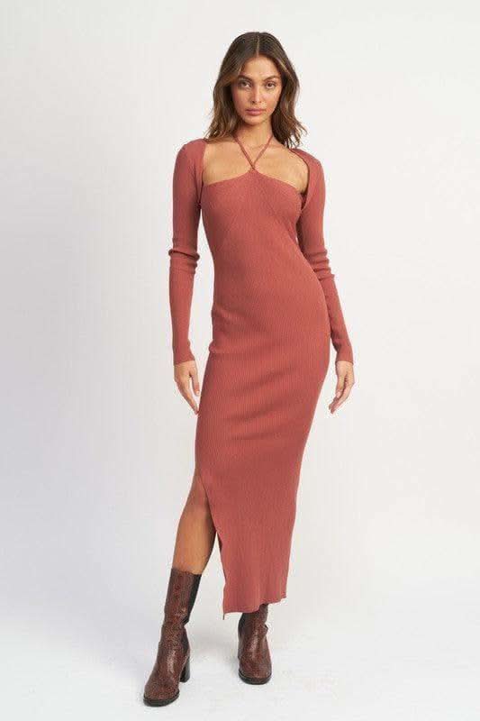 EMORY PARK Halter Neck Maxi Dress with Slit in RUST - Dresses photo