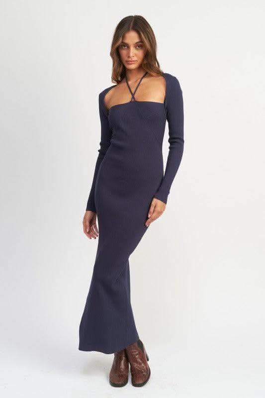 EMORY PARK Halter Neck Maxi Dress with Slit in NAVY - Dresses photo