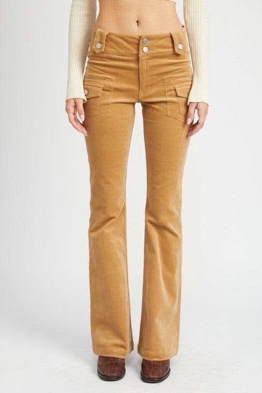 EMORY PARK Helena Low Rise Pants with Bell Bottom, 2 Colors in KHAKI - Pants photo