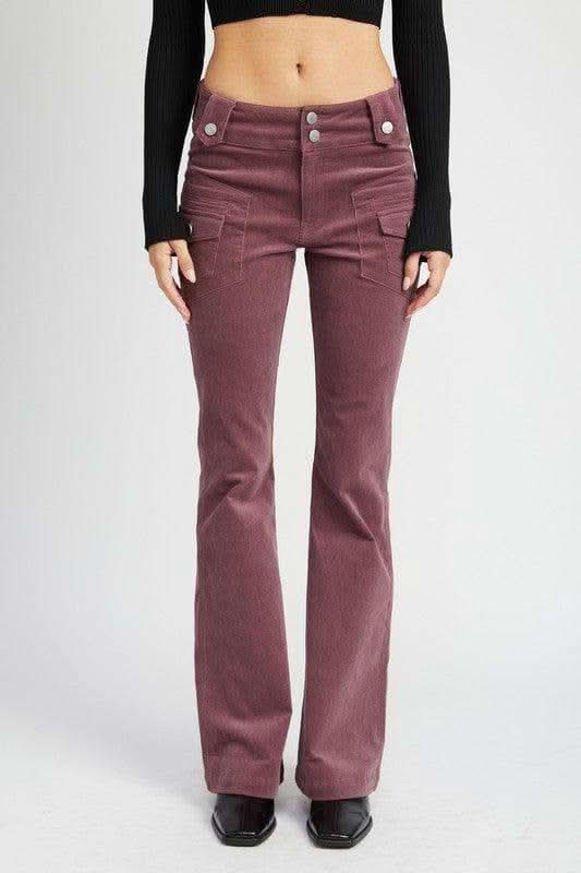 EMORY PARK Helena Low Rise Pants with Bell Bottom, 2 Colors in WINE - Pants photo
