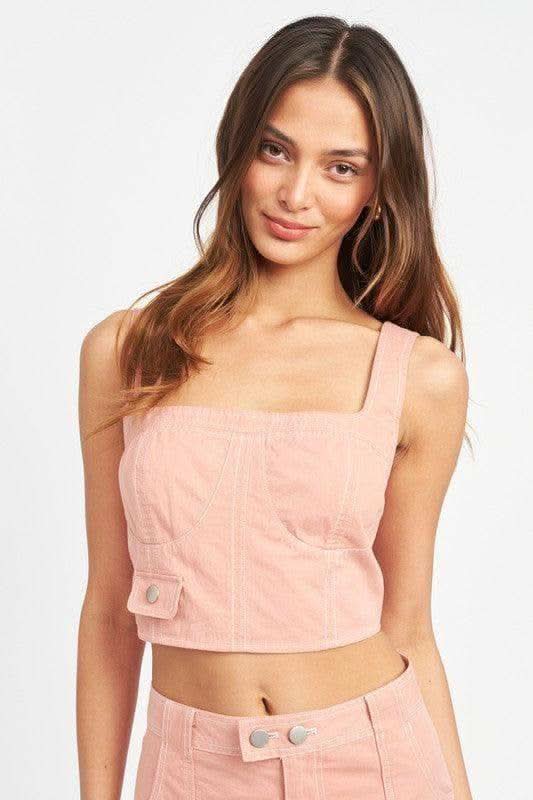 EMORY PARK Lucy Cropped Contrast Corset Top in MAUVE - Shirts & Tops photo