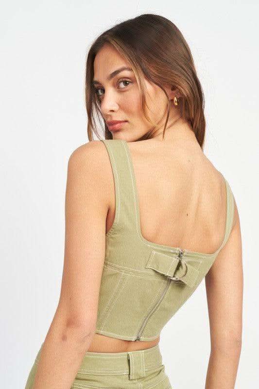 EMORY PARK Lucy Cropped Contrast Corset Top in - Shirts & Tops photo