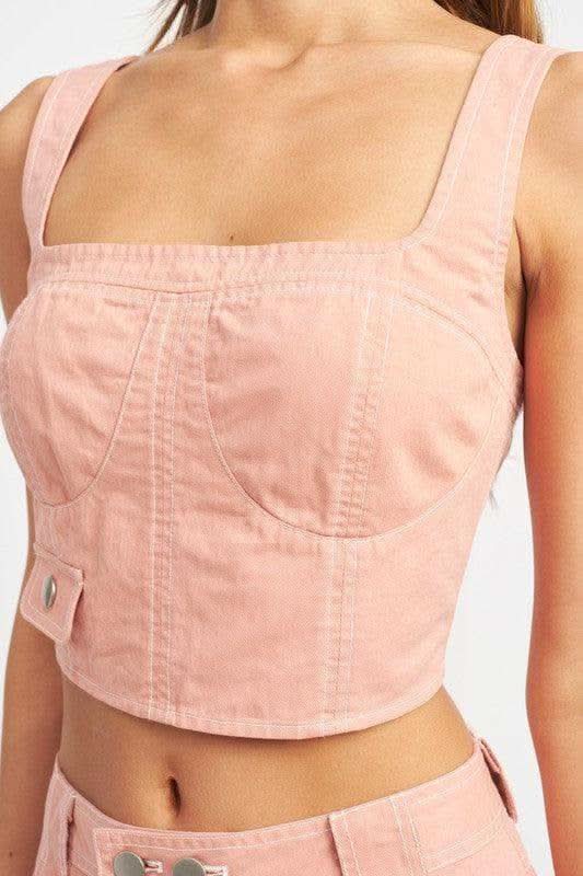 EMORY PARK Lucy Cropped Contrast Corset Top in - Shirts & Tops photo