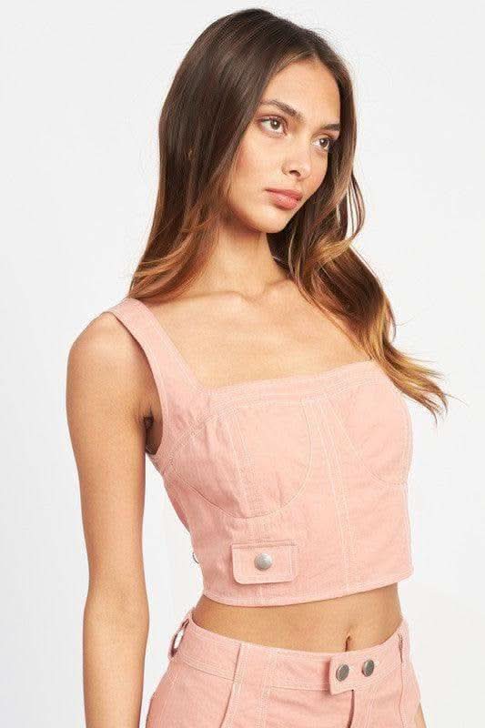 EMORY PARK Lucy Cropped Contrast Corset Top in - Shirts & Tops photo