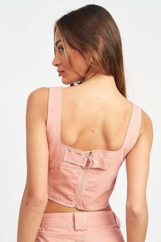EMORY PARK Lucy Cropped Contrast Corset Top in - Shirts & Tops photo