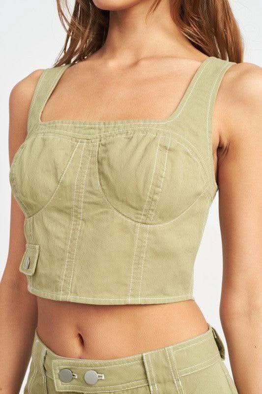 EMORY PARK Lucy Cropped Contrast Corset Top in - Shirts & Tops photo
