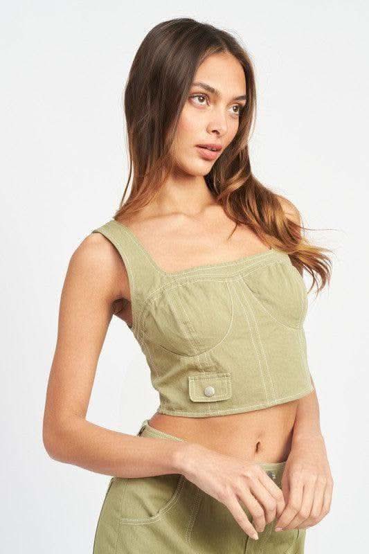 EMORY PARK Lucy Cropped Contrast Corset Top in - Shirts & Tops photo