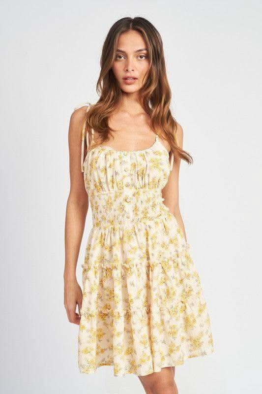 EMORY PARK Spaghetti Strap Mini Dress with Smocked Waist in LT YELLOW FLORAL - Dresses photo