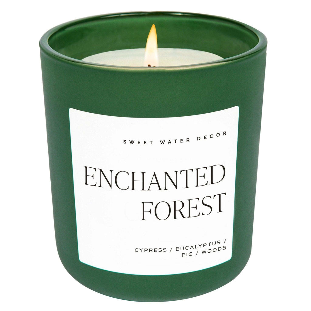 Enchanted Forest Soy Candle - Green Matte Jar - 15 oz (Cypress and Fig) - SwagglyLife Home & Fashion