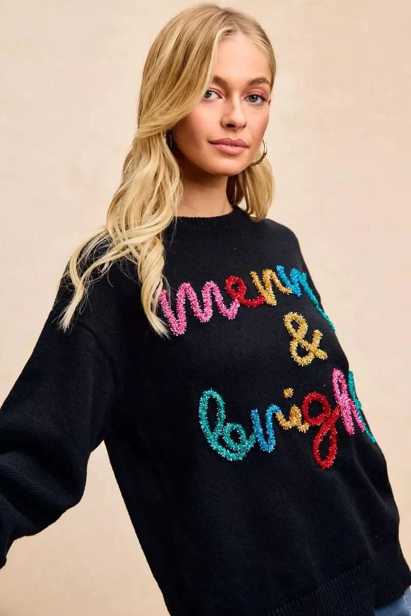 BiBi Tinsel Lettering Christmas Sweater in - photo