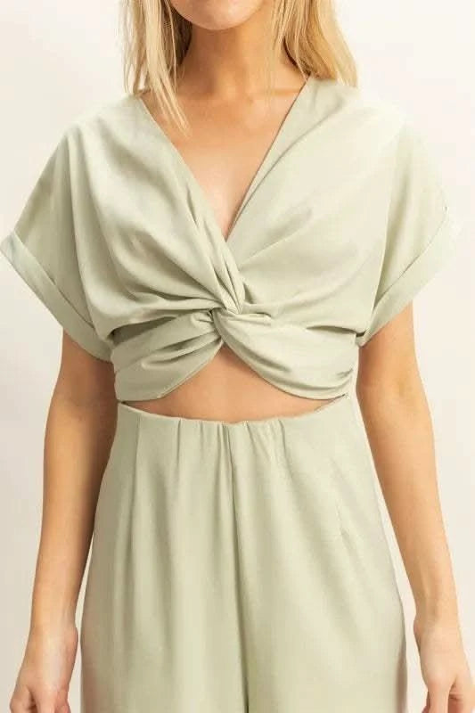 HYFVE Twisted Front Short Sleeve Top and Wide Leg Pants Set in - photo