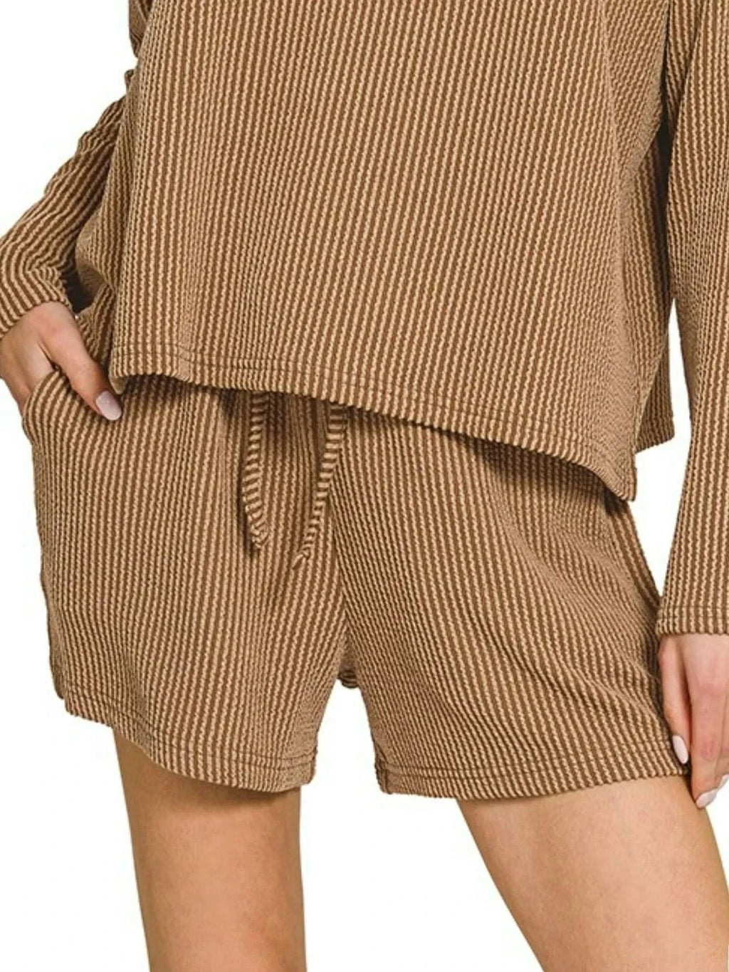 Zenana Corded Rib Long Sleeve Tee and Shorts Set in - photo