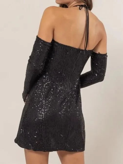 HYFVE Sequin Rosette Halter Mini Dress in - photo