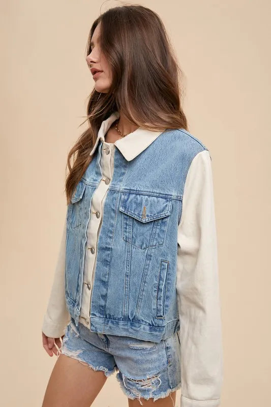Annie Wear Collared Neck Double Placket Denim Jacket in - photo
