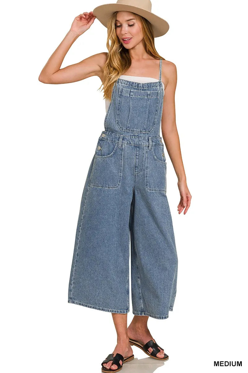 Zenana Denim Medium Washed Wide Leg Overalls in MEDIUM - photo