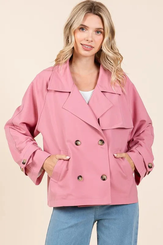 Mittoshop Double Breasted Long Sleeve Trench Coat Jacket in - photo