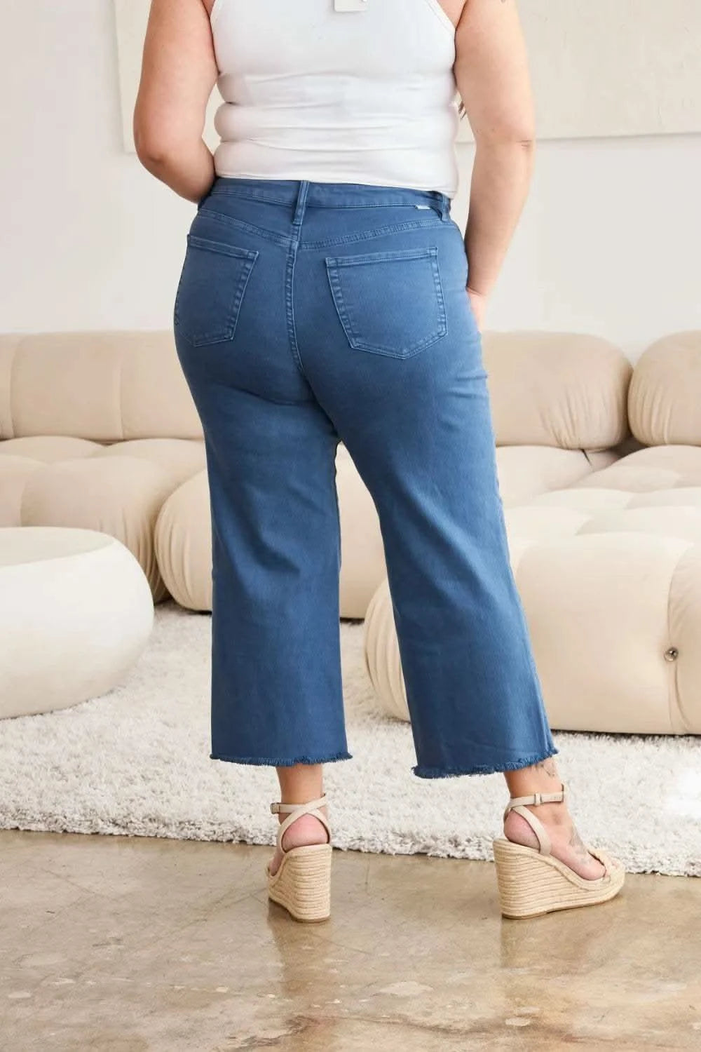 RFM Crop Chloe Full Size Tummy Control High Waist Raw Hem Jeans in - photo