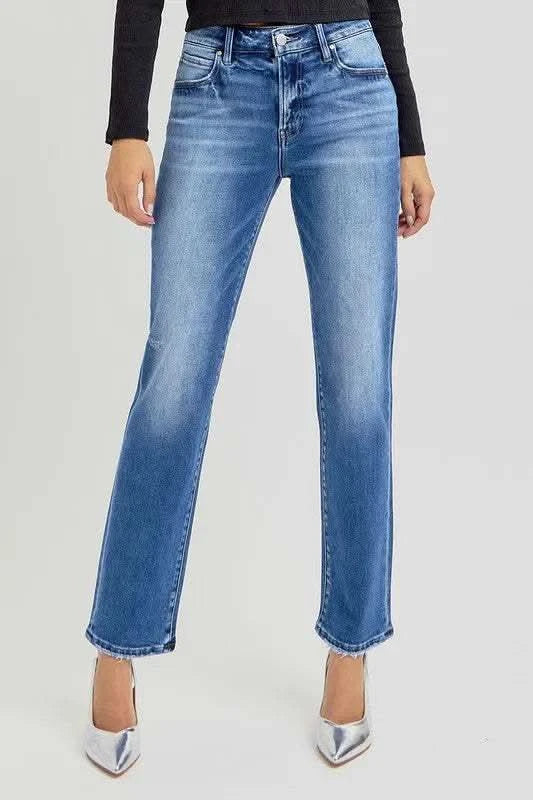 RISEN Mid Rise Ankle Tapered Jeans in DARK - photo