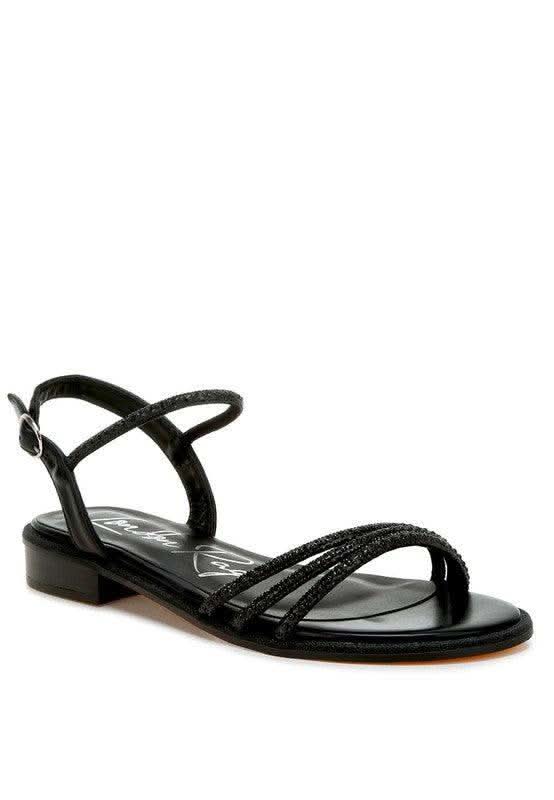 Nobbity Rhinestone Pearl Detail Flat Sandals - SwagglyLife Home & Fashion