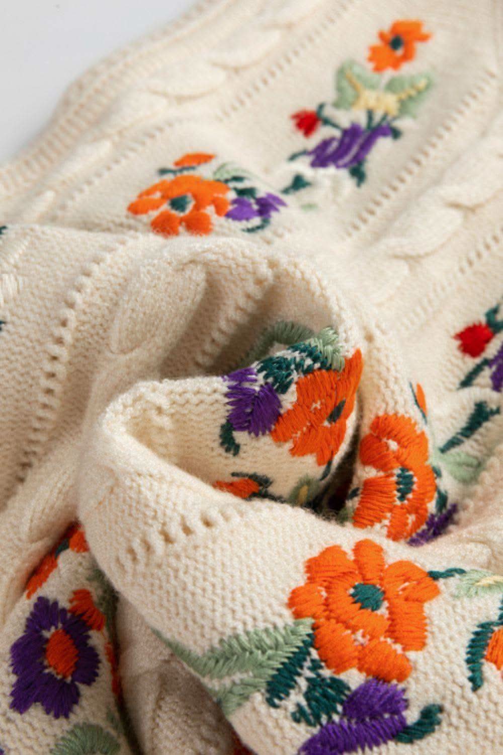 Embroidered Cable-Knit Round Neck Sweater Vest in - Sweaters photo