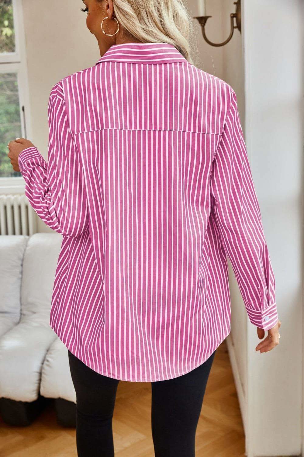 Striped Button Up Long Sleeve Shirt - SwagglyLife Home & Fashion