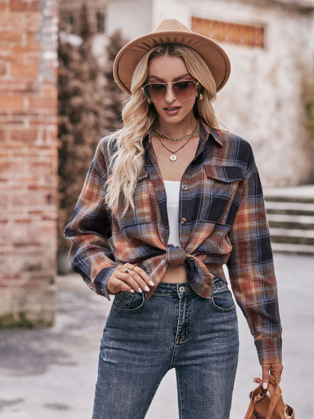 Plaid Button-Down Long Sleeve Shirt in - photo