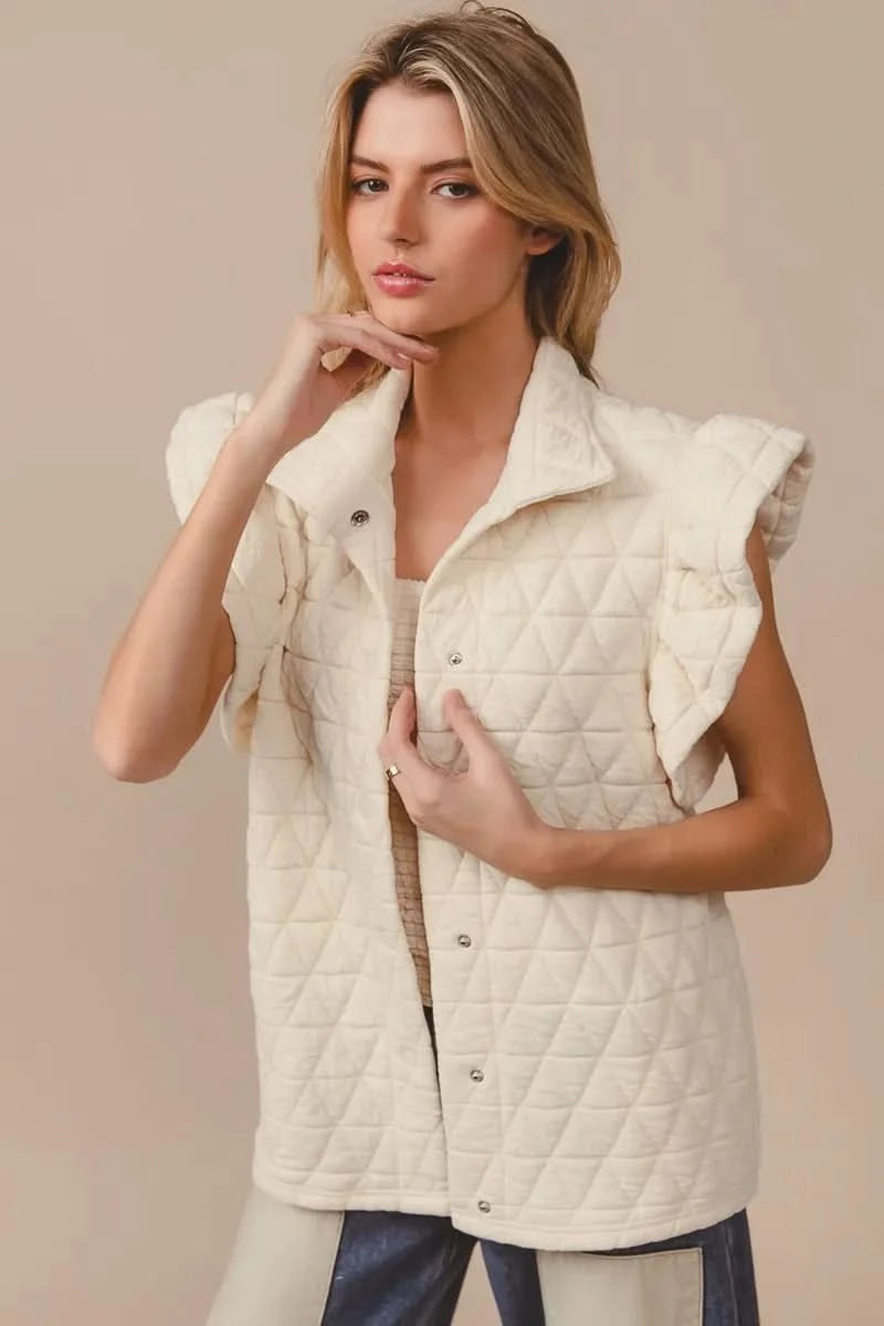 BiBi Quilting Knit Ruffle Sleeve Vest - SwagglyLife Home & Fashion BiBi Quilting Knit Ruffle Sleeve Vest - SwagglyLife Home & Fashion
