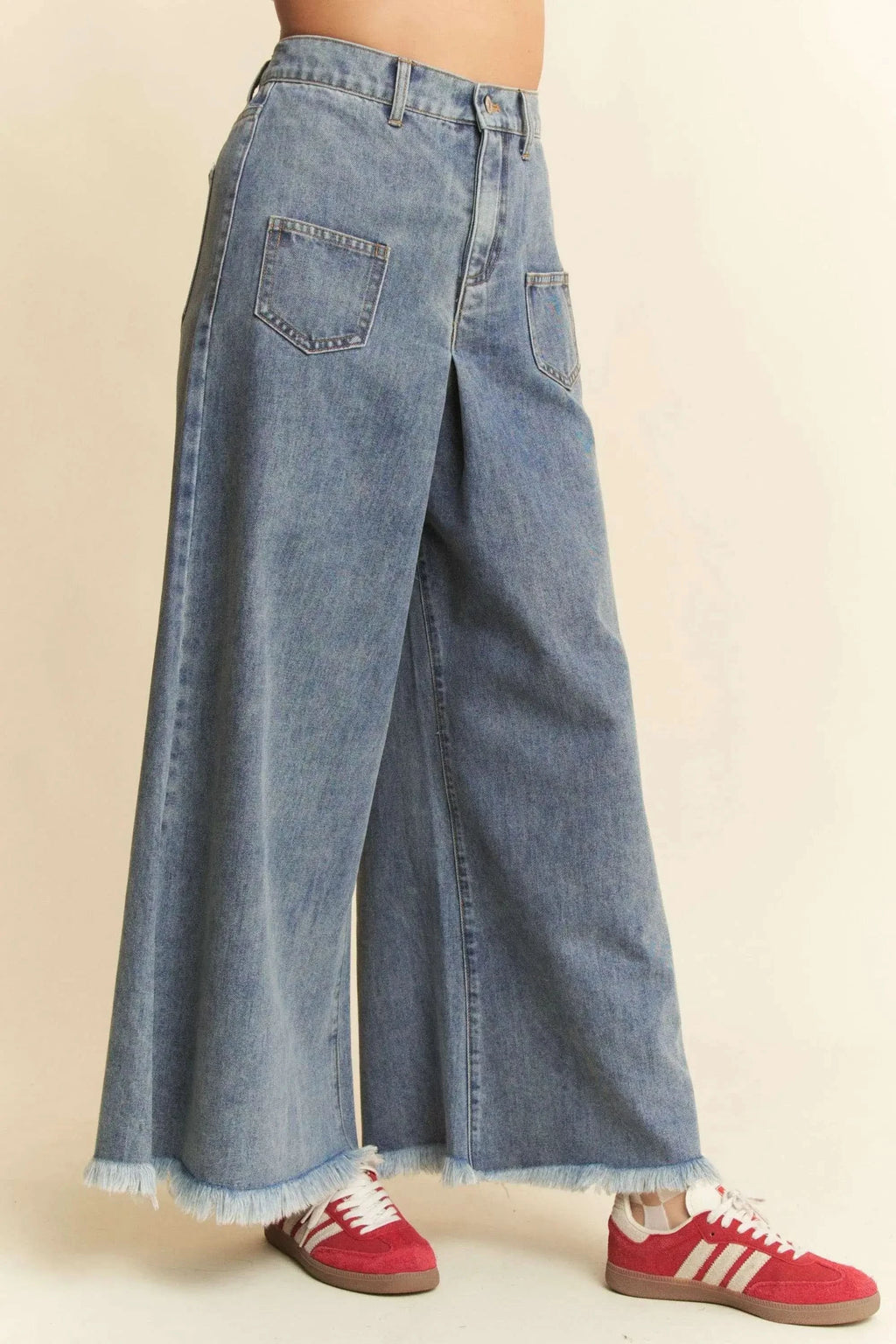 Davi & Dani Patch Pocket Wide Leg Culotte Jeans in - photo