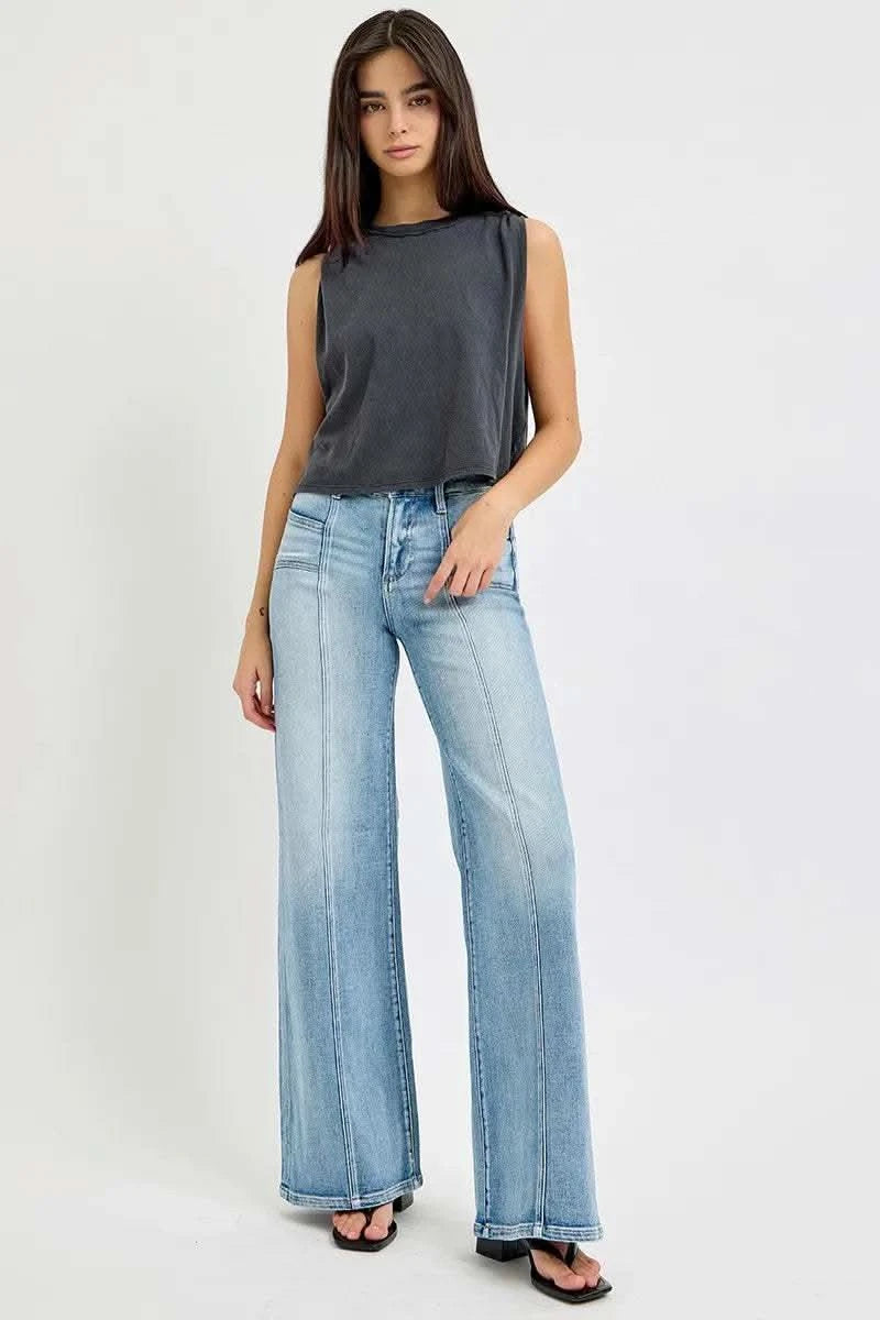 RISEN Full Size Mid Rise Wide Jeans with Front Patch Pocket Plus Size in - photo