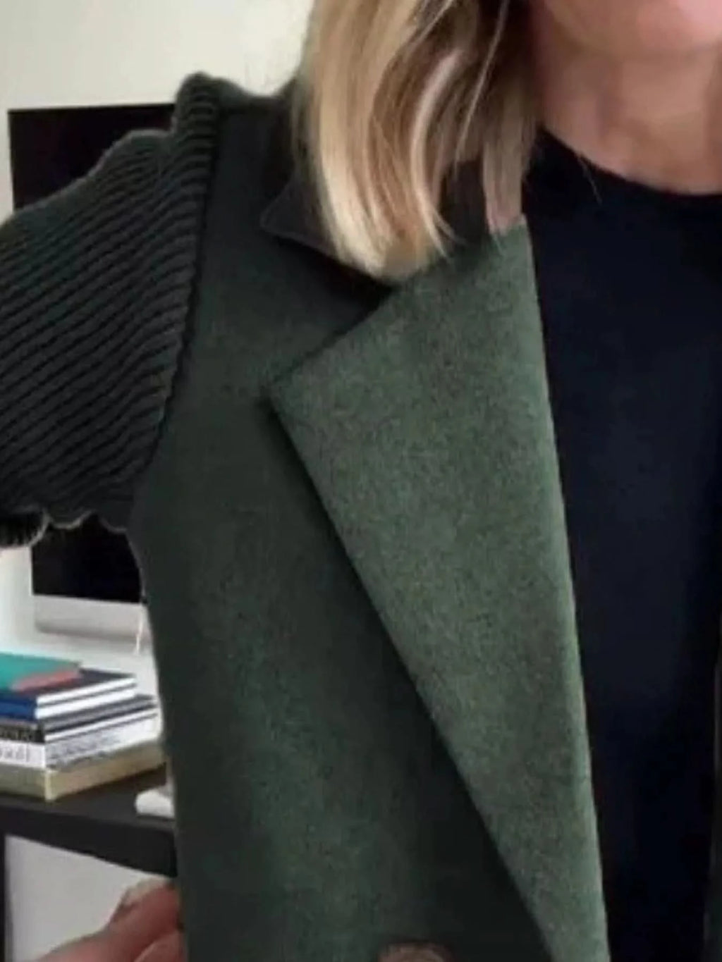 Knit Sleeve Double-Breasted Outerwear in - photo