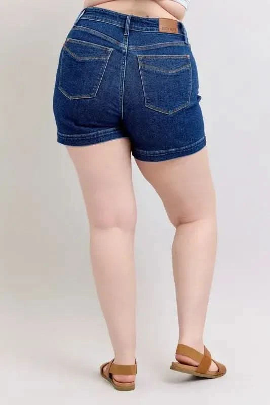 Judy Blue Plus Size High Waist Tummy Control Denim Shorts - SwagglyLife Home & Fashion