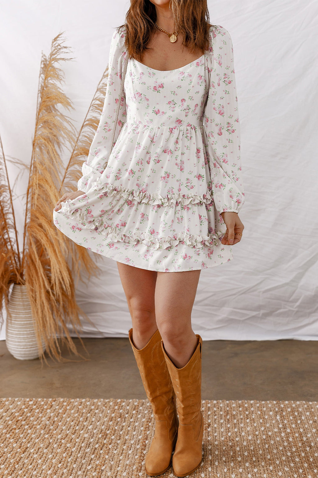 Lottie Detail Flared Mini Dress in - Floral Dresses photo