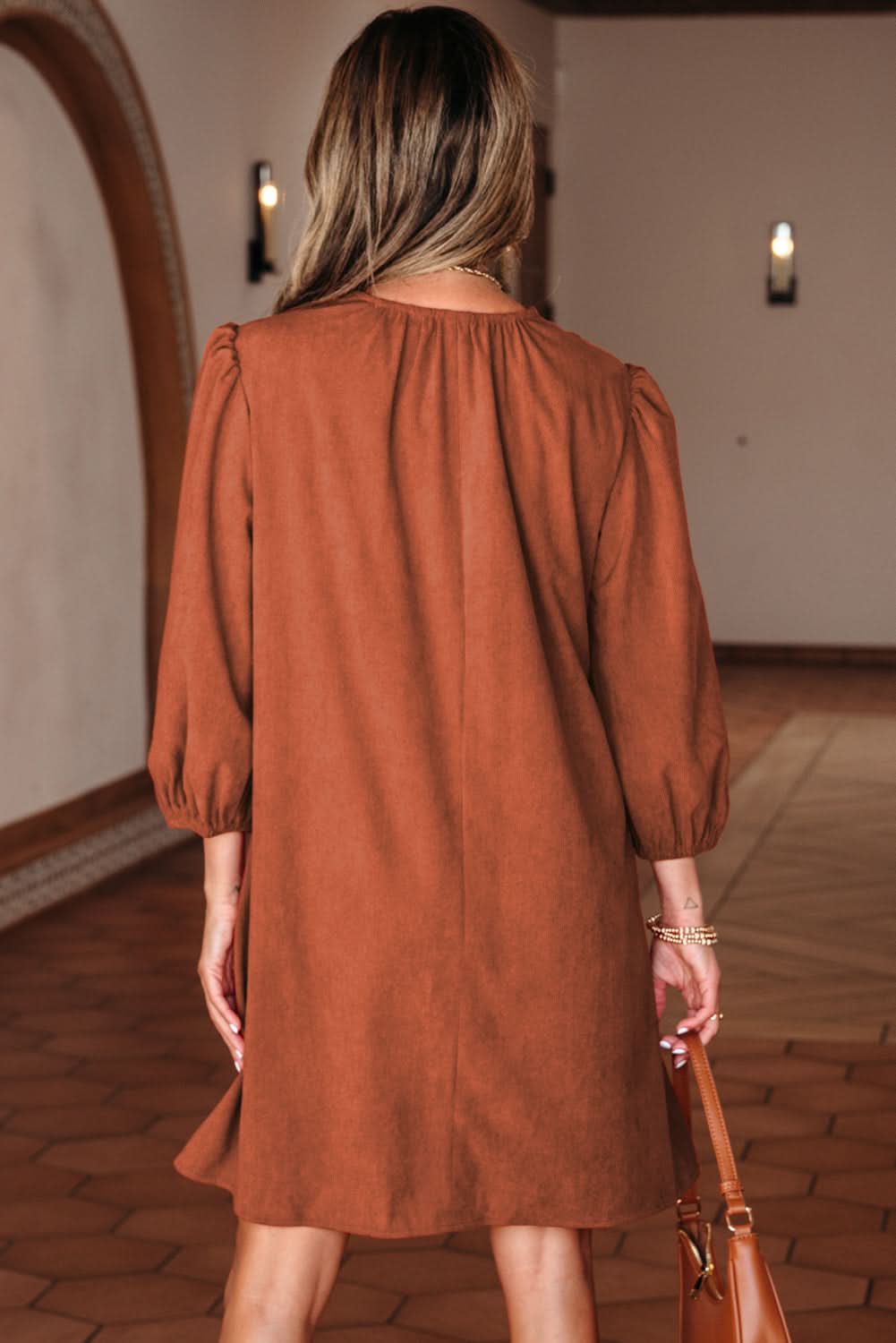 Yaranina Pleated Corduroy Mini Dress in - Mini Dresses photo