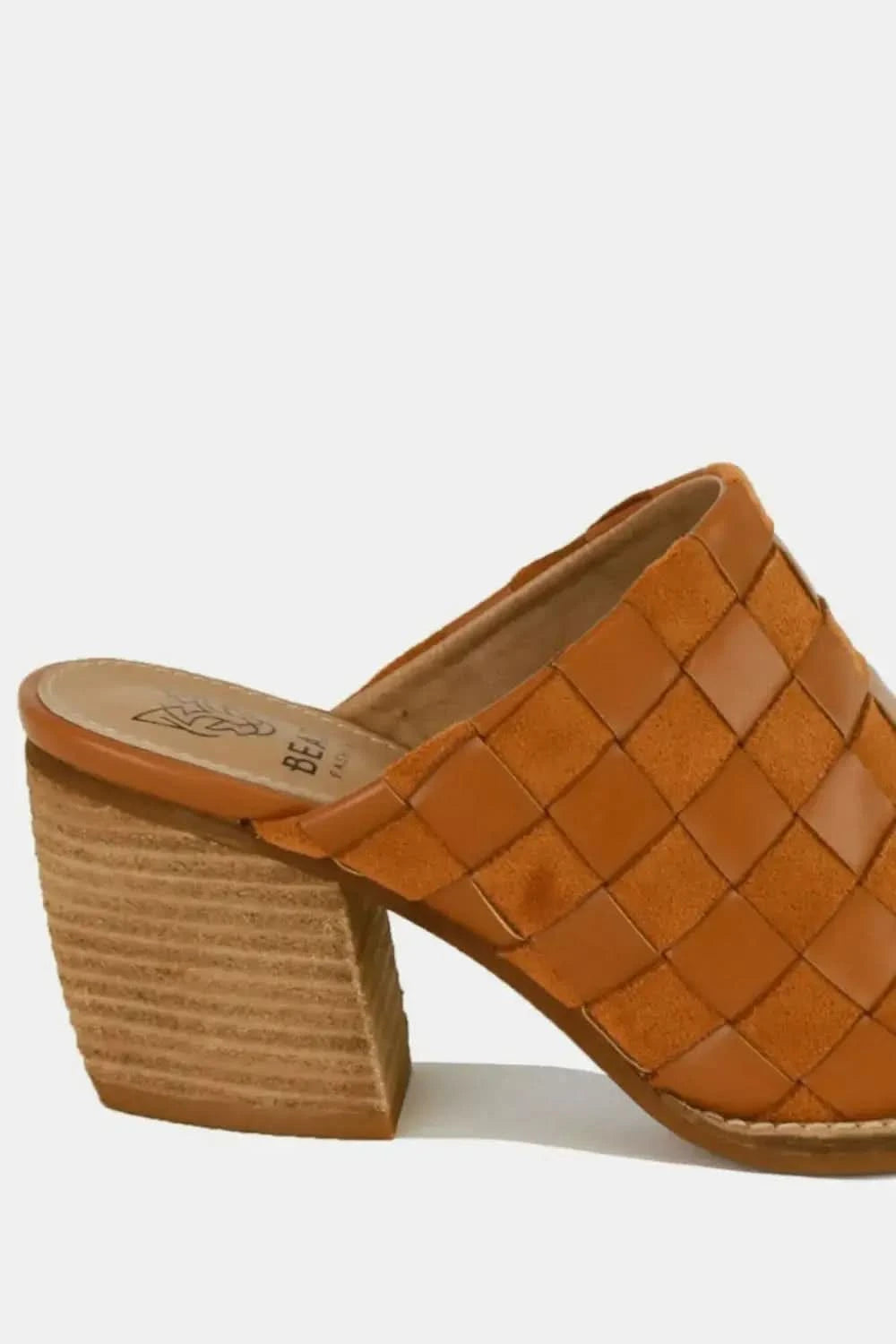 Beast Fashion Woven Checkerboard Block Heel Mule Shoes in - photo