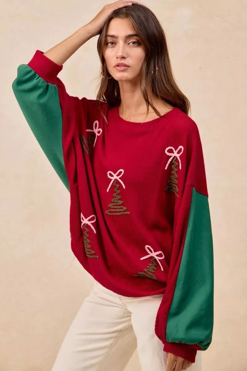 BiBi Christmas Theme Tree Embroidered Sweater in - photo
