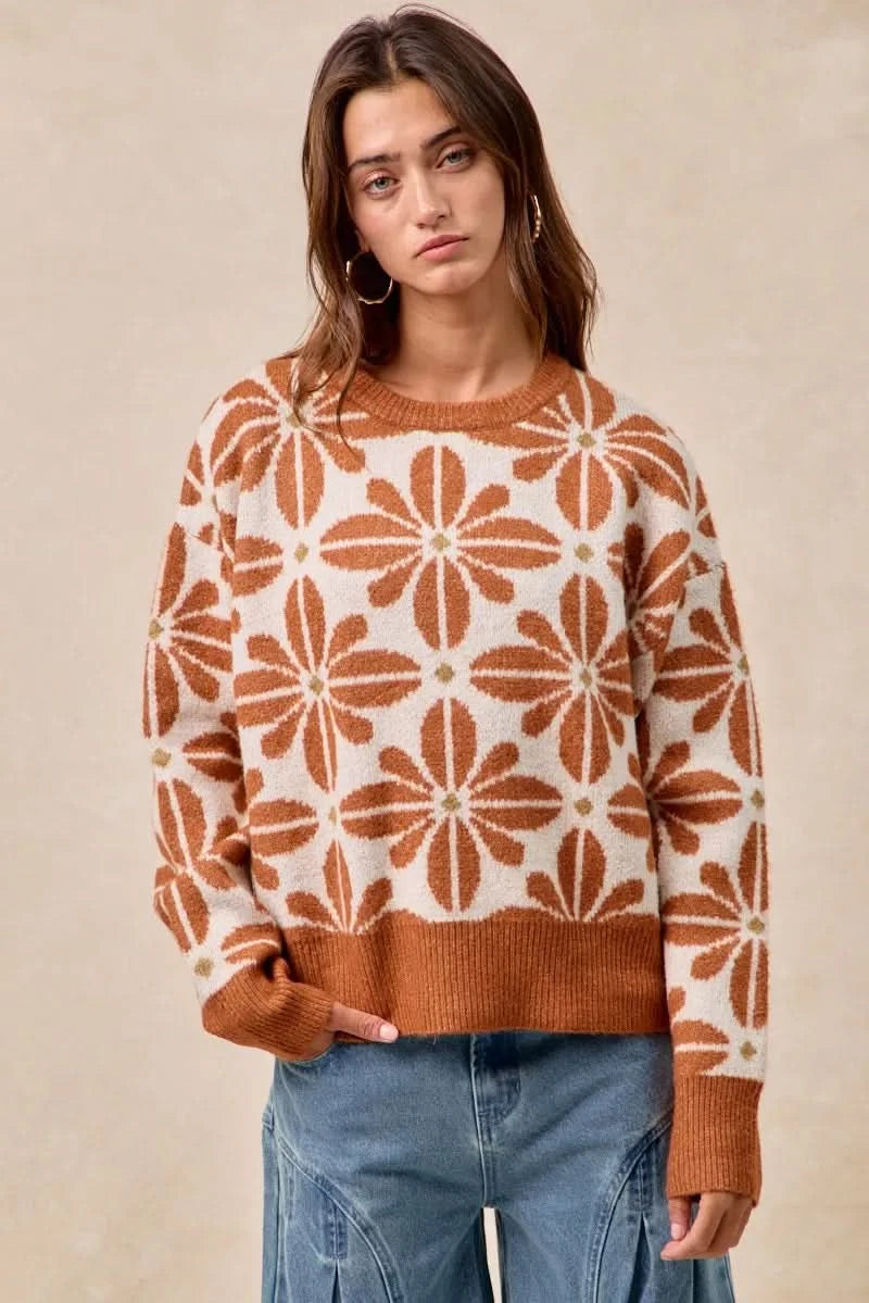 BiBi Flower Pattern Long Sleeve Sweater in - photo