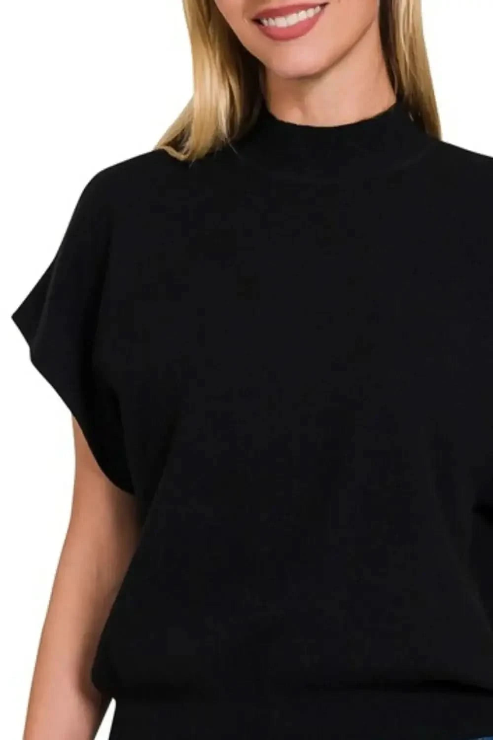 Zenana Mock Neck Short Dolman Sleeve Sweater in - photo