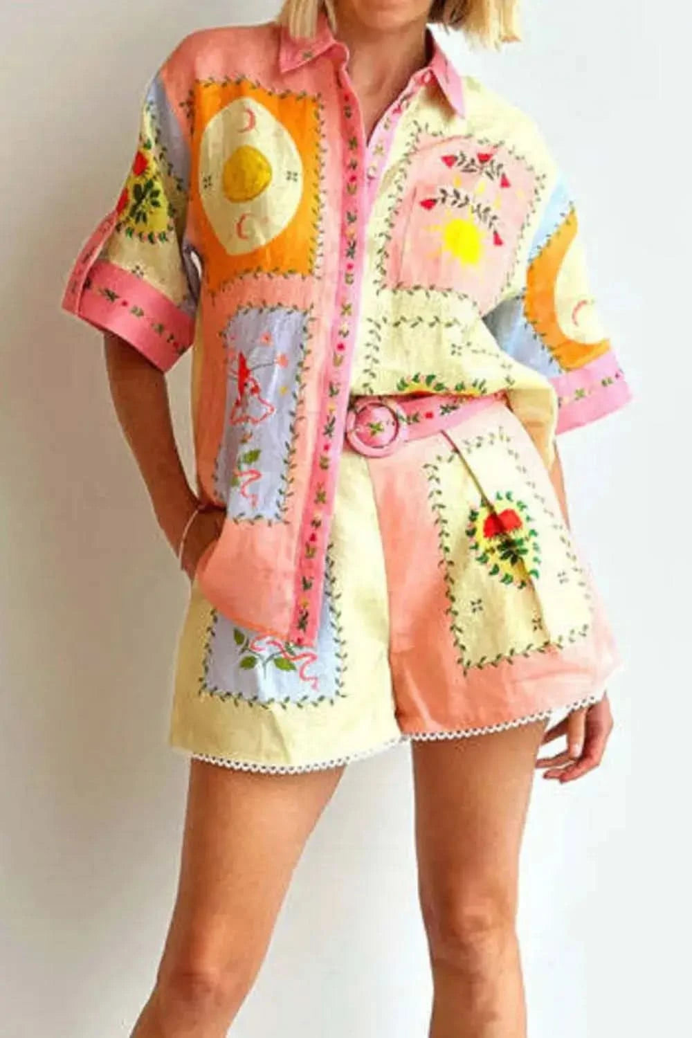 Printed Short Sleeve Shirt and Shorts Set in - Outfit Sets photo