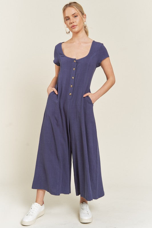 Linen Button Down Jumpuit - SwagglyLife Home & Fashion