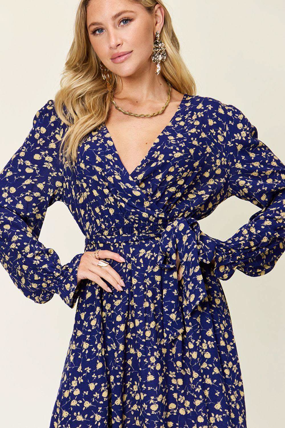 Double Take Full Size Tie Back Flounce Sleeve Dress in - photo