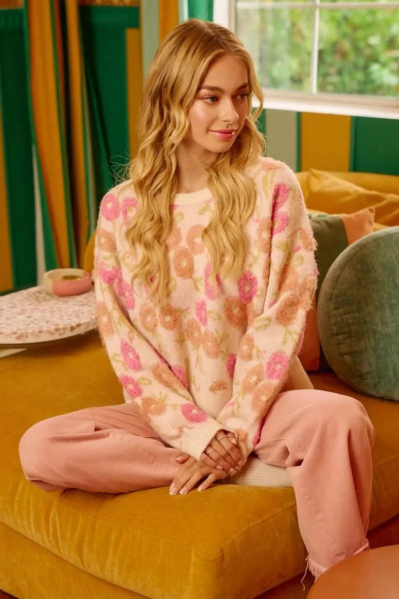 BiBi Towel Texture Floral Pattern Sweater in - photo