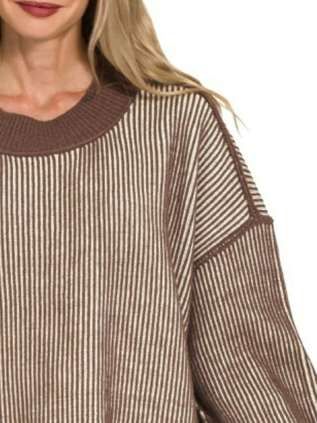 Zenana Exposed Seam Two Tone Ribbed Sweater in - photo