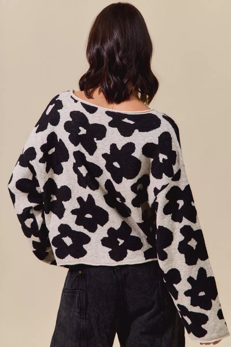 SO ME Loose Fit Flower Lightweight Sweater Top in - photo