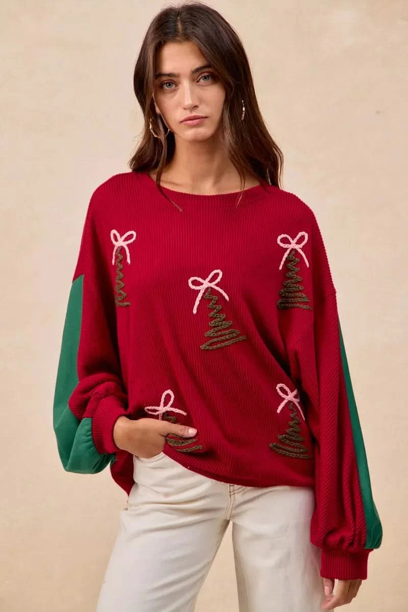 BiBi Christmas Theme Tree Embroidered Sweater in - photo