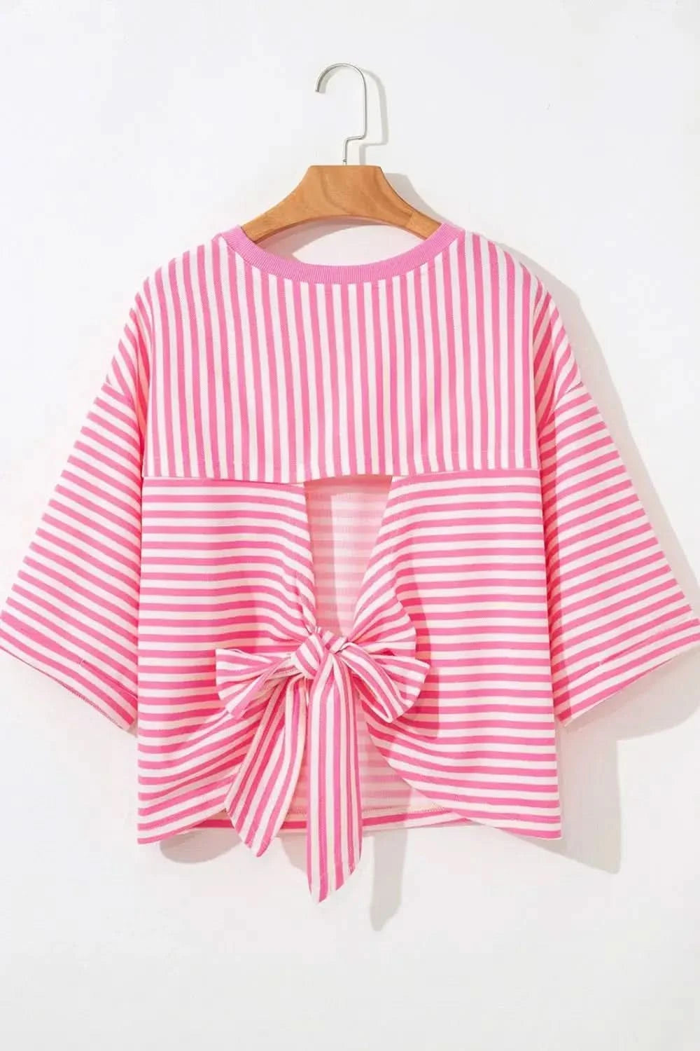 Striped Tie-Back Blouse with Cutout Detail in - photo